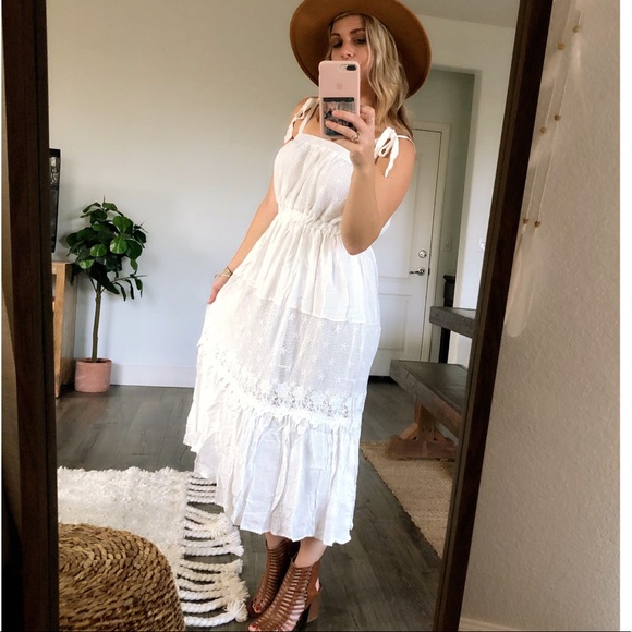 Soft White LACE MIDI Dress w/tie straps - Picture 7 of 8